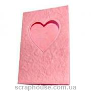 Заготовка для открытки с окошком в виде сердца розовая