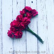 Розы бумажные цвета фуксии для скрапбукинга 12 шт