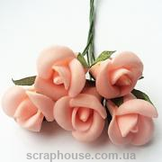 Розы розовые для скрапбукинга (лепестки - "пенка"), с бумажными листиками, на проволоке