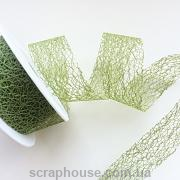 Лента Паутинка зеленая травяная, плотная нитевая плетенка, ширина 3,0 см