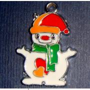 Снеговик с сердечками металлическое украшение с эмалью