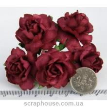 Розы бордо, в букете 5 шт, размер бутона 2,5 см, материал Mulberry paper, пр-во Таиланд.