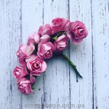 Розы бумажные розовые для скрапбукинга 12 шт