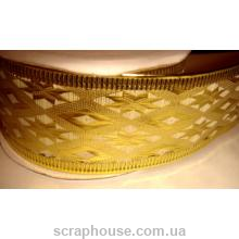 Лента кремовая парча Золотой орнамент, на проволоке, ширина 3,8 см