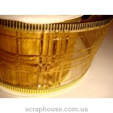 Лента из органзы кремовая Золотая сеточка, на проволоке, ширина 5,0 см