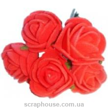 Розы алые раскрытые (лепестки - "пенка"), с бумажными листиками, на проволоке