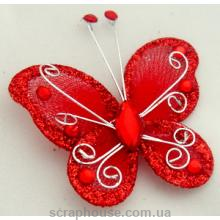 Бабочка декоративная со стразами красная