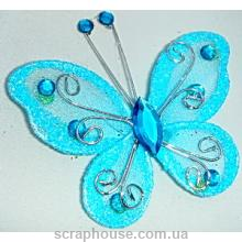 Бабочка декоративная голубая со стразами