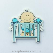 Деревянная аппликация  Малыш в голубой кроватке