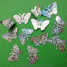 Бабочки пайетки серебряные голограммные
