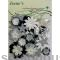 Цветы и брадсы Black White & Grey для скрапбукинга, 18 цветов+6 шт. брадс, материал mulberry paper, пр-во Таиланд.