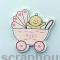 Деревянная аппликация  Малыш в розовой коляске